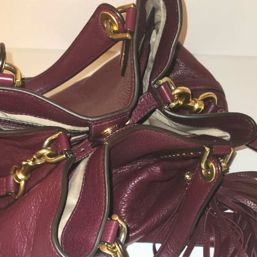 Michael Kors Brooklyn Burgundy Leather Satchel - Picture 11 of 15
